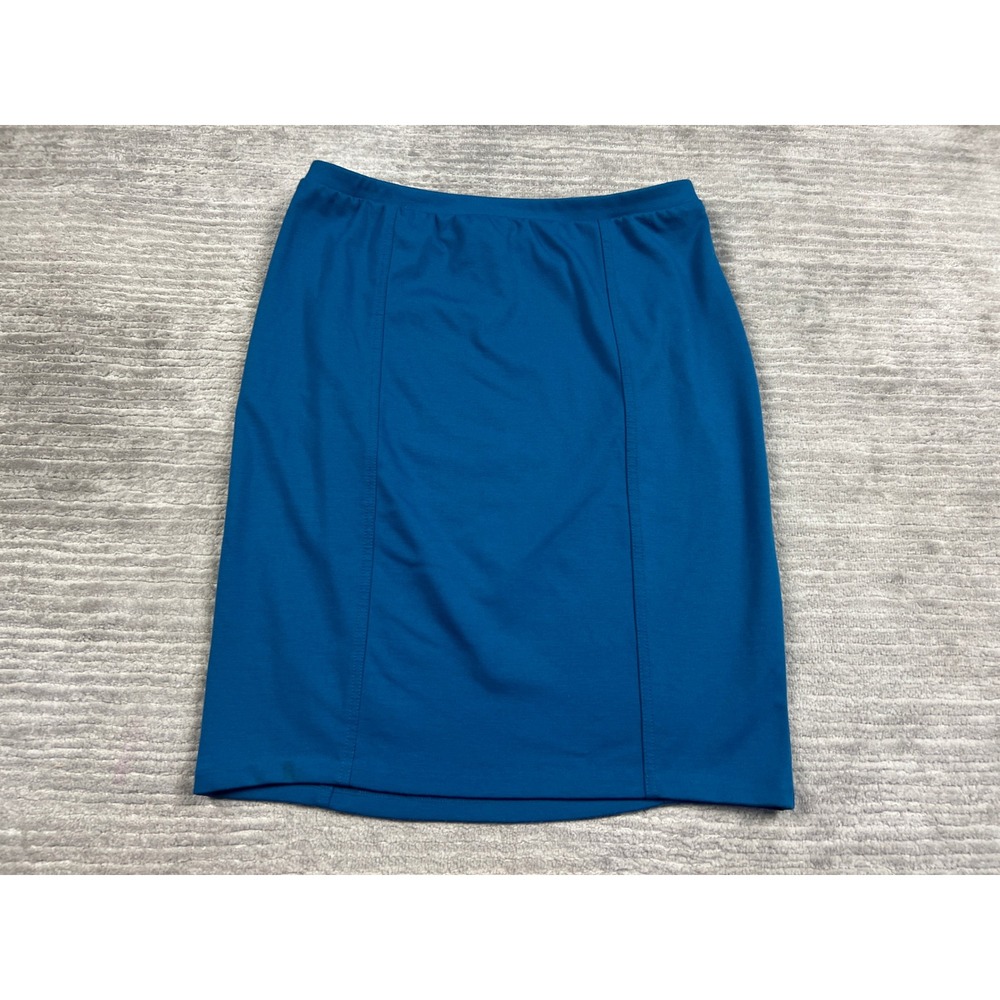 Mossimo Skirt Women L Teal Blue Pencil Pull On Stretch Seamed Knee Length 30521